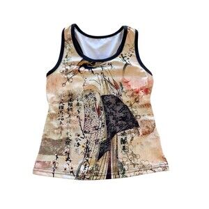 KOS USA Tank With Built In Bra Geisha Yoga Chinoiserie Athleisure Athletic XS